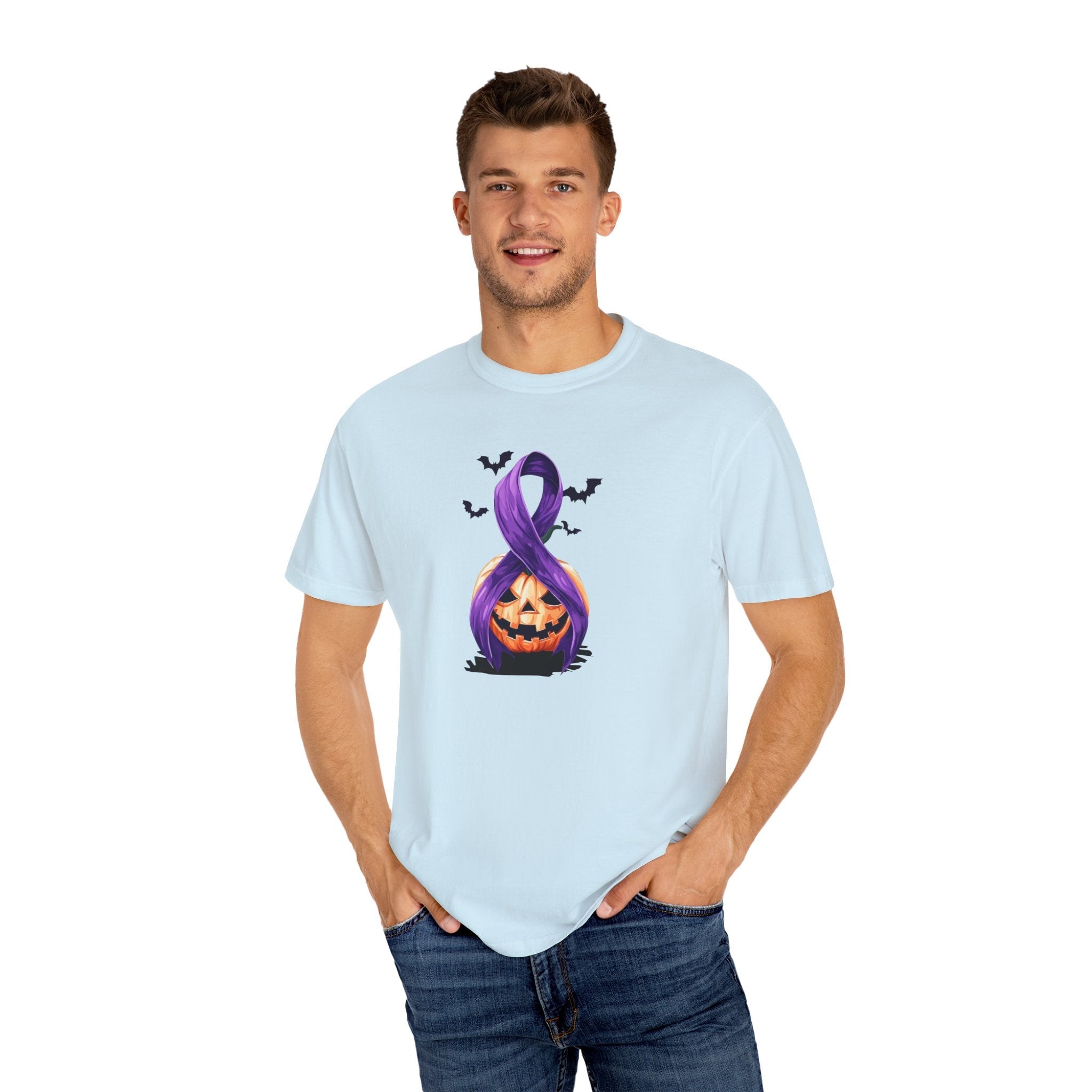 Halloween Pumpkin Unisex T-Shirt with Purple Ribbon Design - Clothing, T-shirts - EpiAl's Shop
