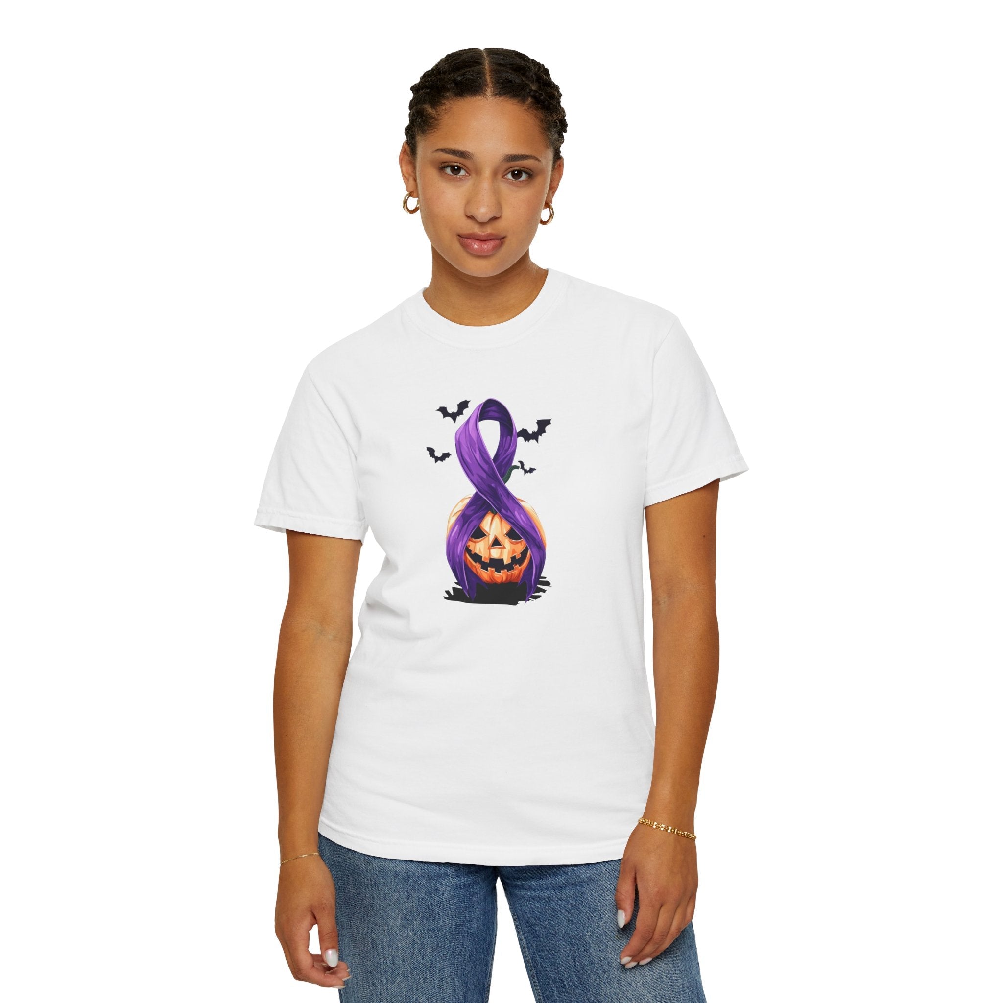 Halloween Pumpkin Unisex T-Shirt with Purple Ribbon Design - Clothing, T-shirts - EpiAl's Shop