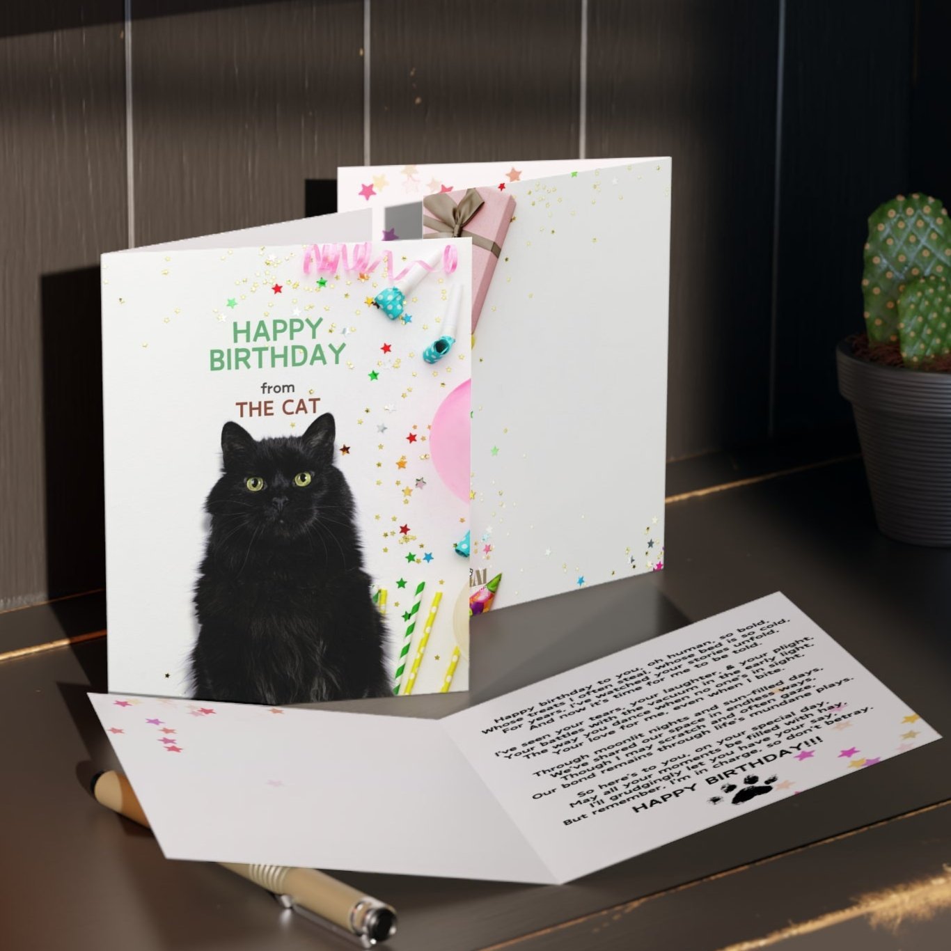 Happy Birthday from the Cat Greeting Cards, blank inside (8, 16, and 24 pcs) - Paper Products, Greeting Cards - EpiAl's Shop