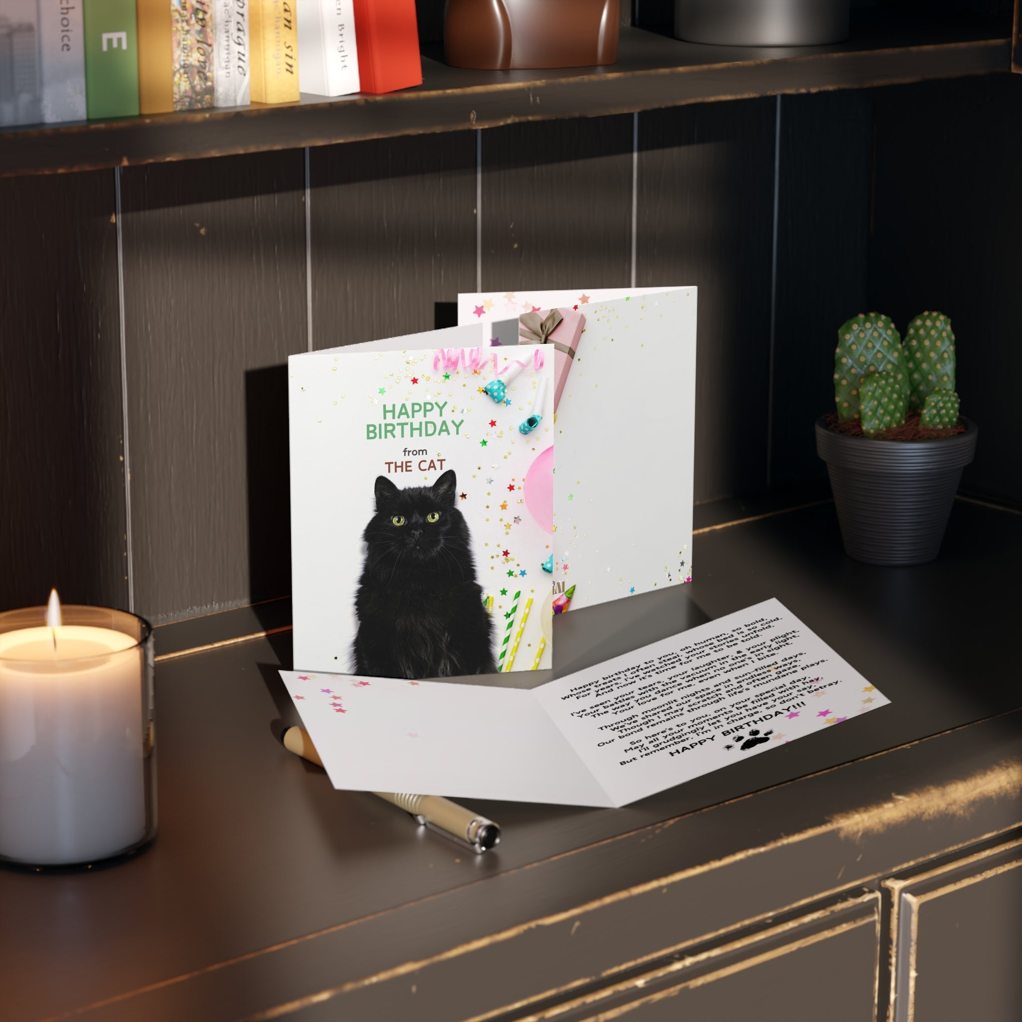 Happy Birthday from the Cat Greeting Cards, blank inside (8, 16, and 24 pcs) - Paper Products, Greeting Cards - EpiAl's Shop