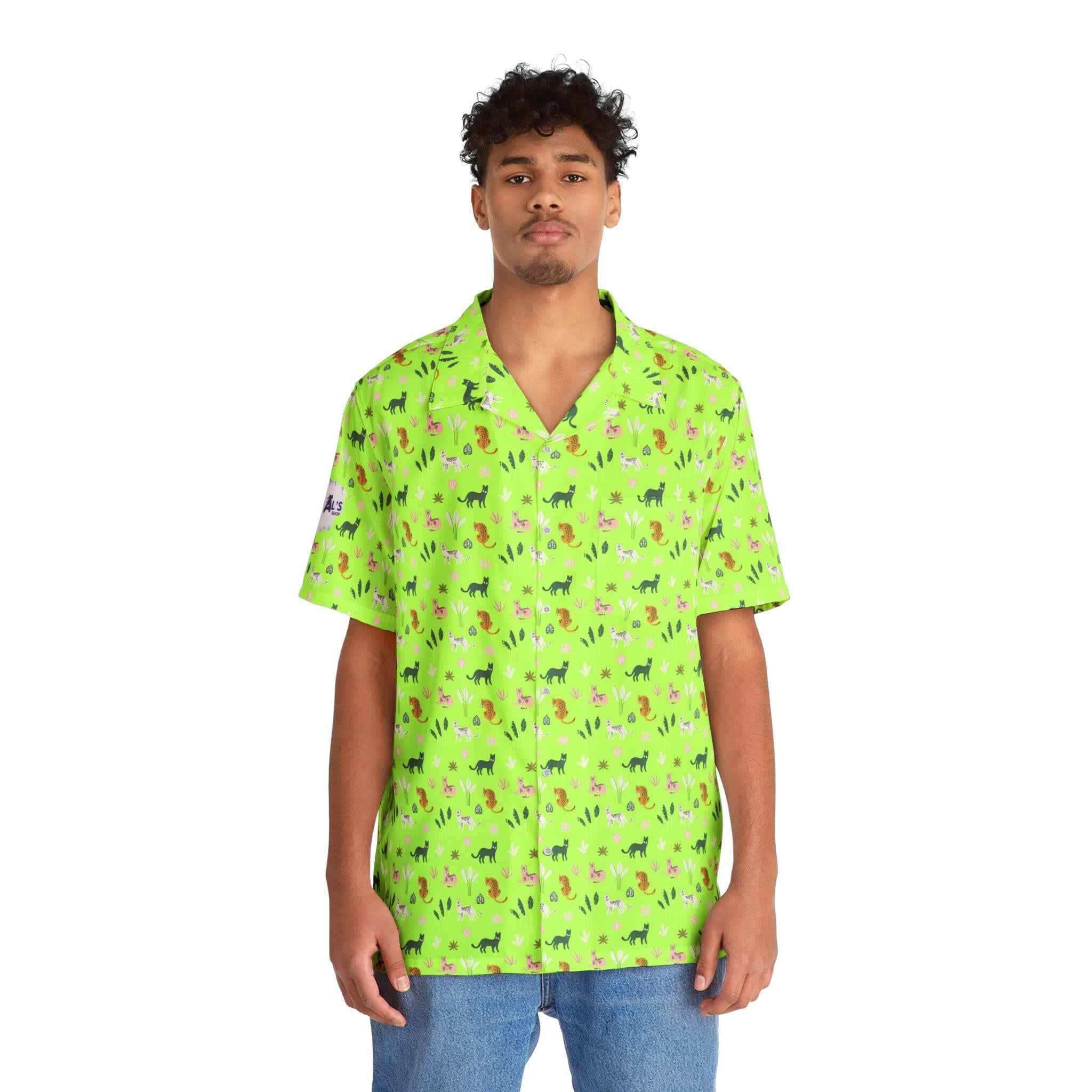 Hawaiian Kitties Button-up Shirt for Men - Tropical Cat Print Style - EpiAl's Shop