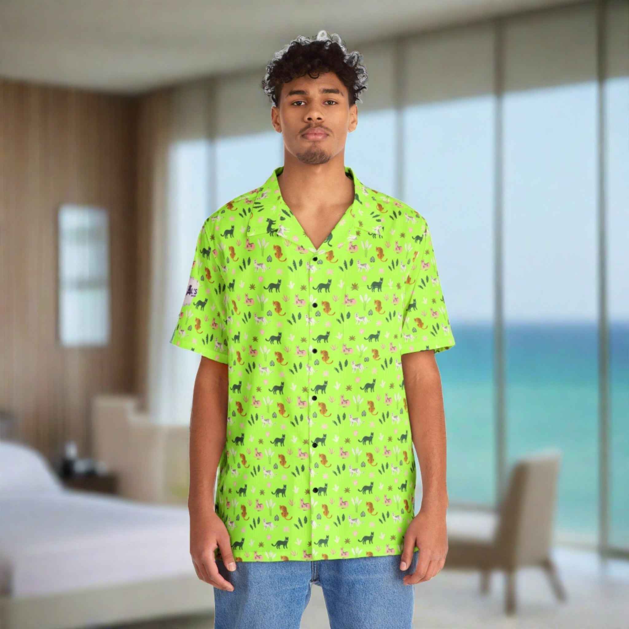 Hawaiian Kitties Button-up Shirt for Men - Tropical Cat Print Style - EpiAl's Shop