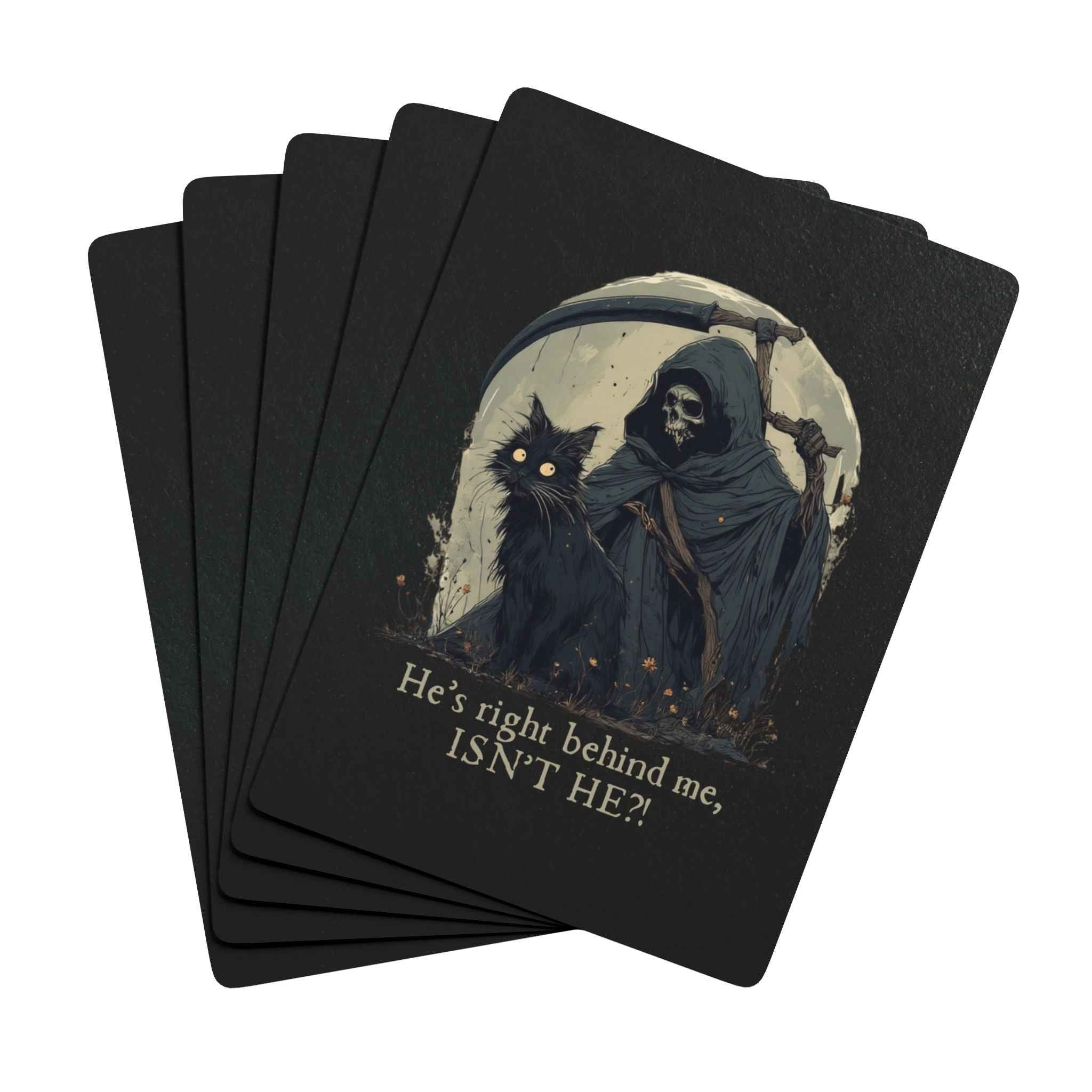 “He’s Right Behind Me, Isn’t He?” Black Cat Poker Playing Cards – Whimsical Dark Art Deck - Toys & Games, Playing Cards - EpiAl's Shop