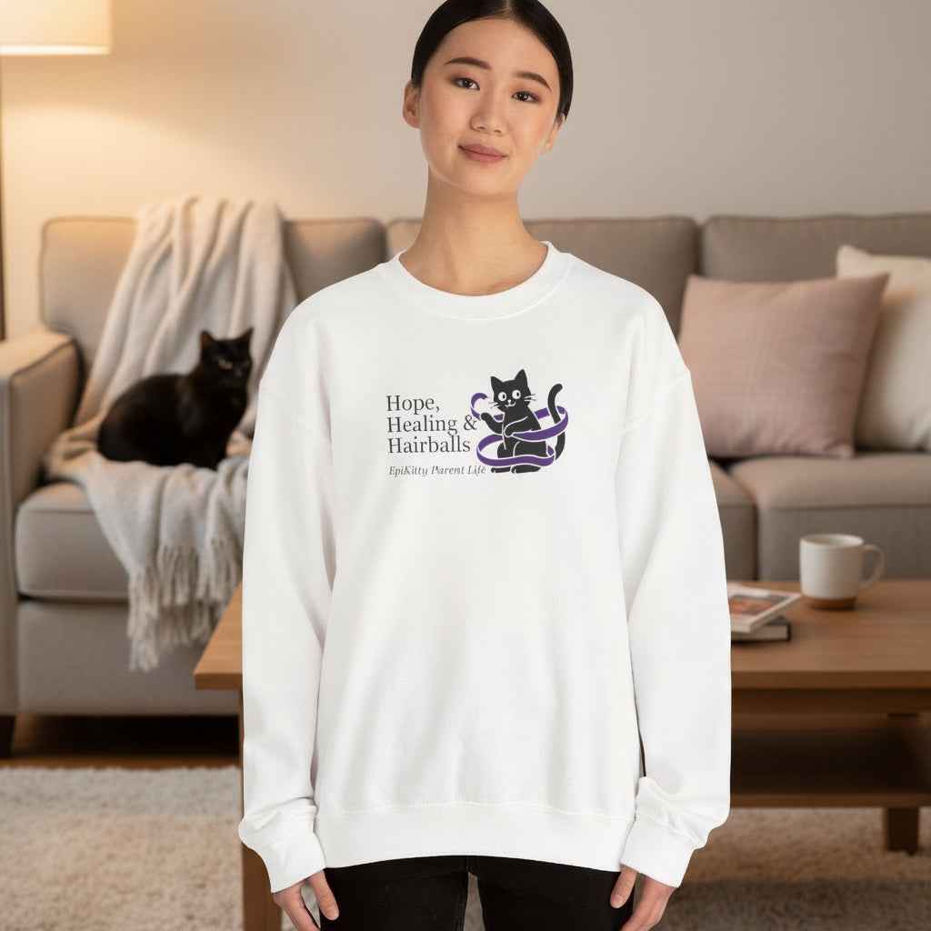 “Hope, Healing & Hairballs” Epikitty Parent Life Sweatshirt - Clothing, Unisex, Sweatshirts - EpiAl's Shop