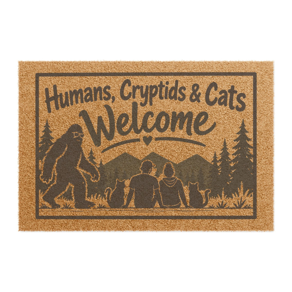 Humans, Cryptids & Cats Welcome Doormat | Bigfoot & Cat Coir Welcome Mat - Decor, Rugs, Outdoor - EpiAl's Shop