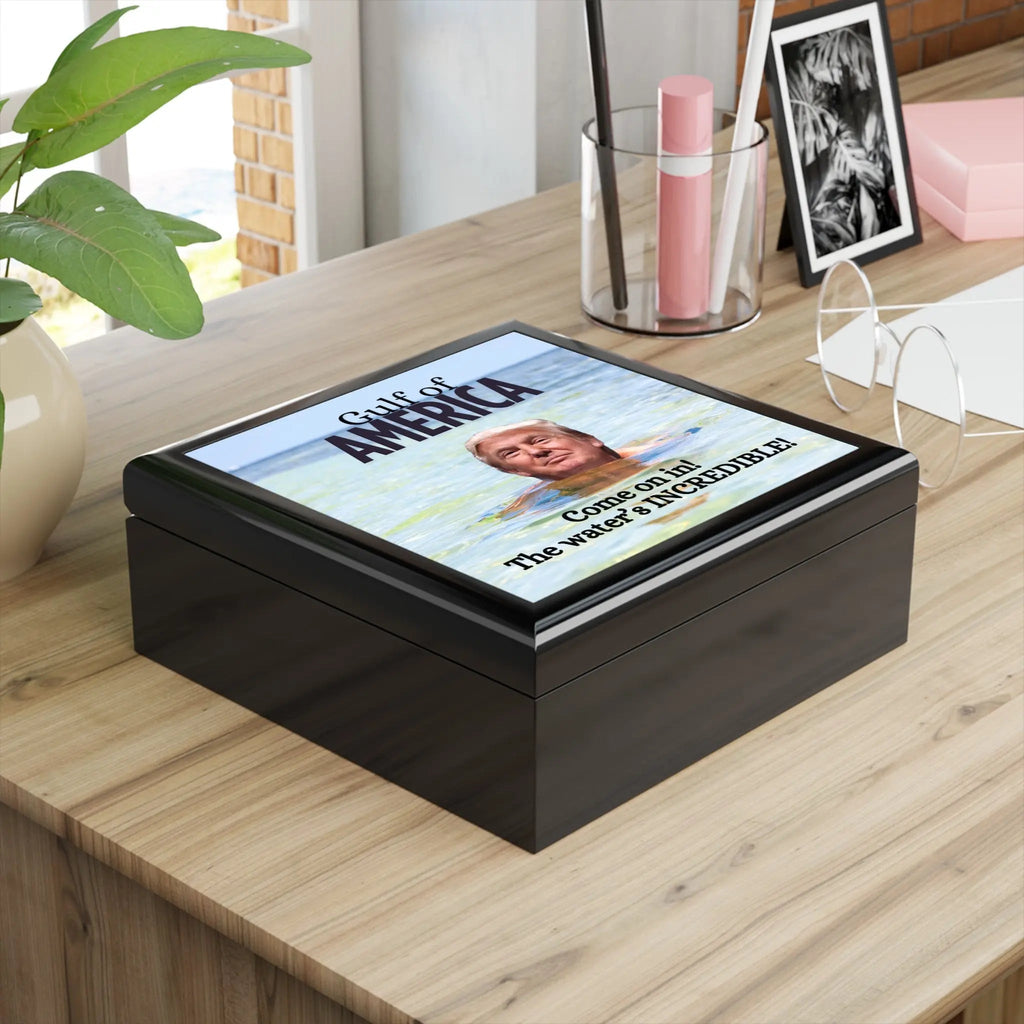 Humorous Jewelry Box - American Gulf Design with Virtual Swimming Trump - Decor, Bedroom, Jewelry Boxes - EpiAl's Shop