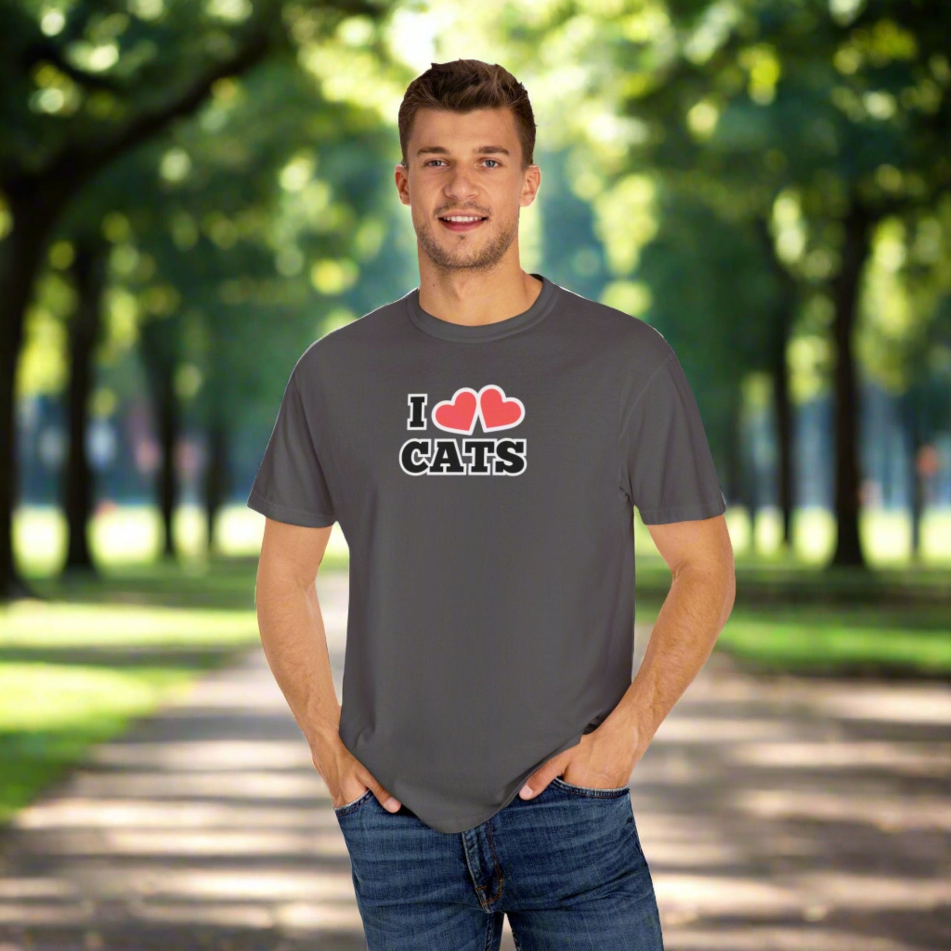 I Heart Cats Unisex Garment - Dyed T - shirt - T - Shirt - Epileptic Al’s Shop