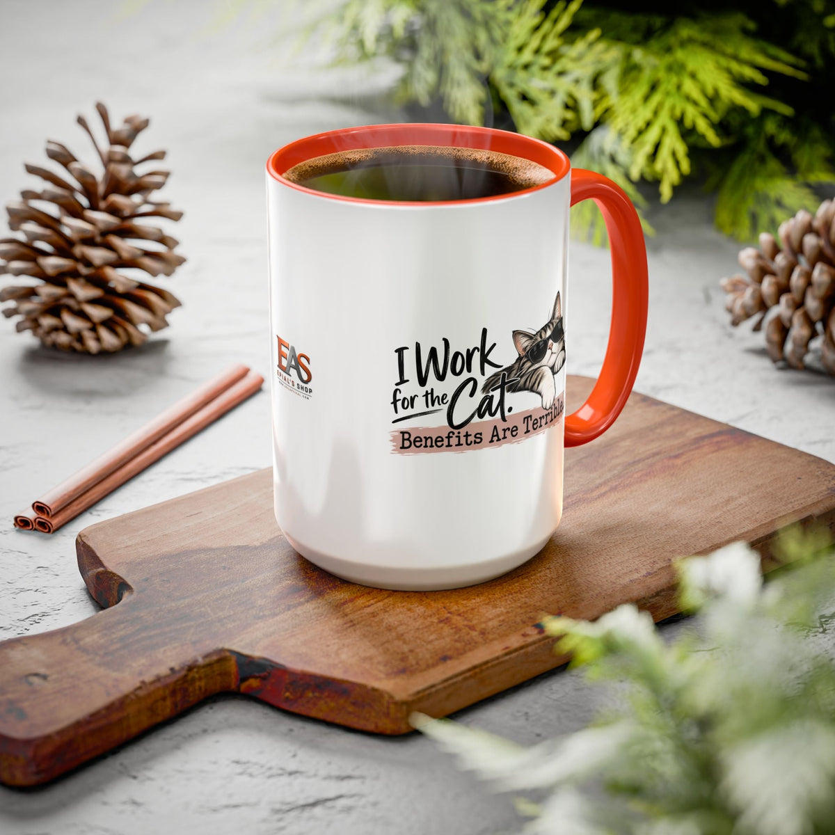 I Work for the Cat Coffee Mug | Funny Cat Lover Ceramic Mug (11oz/15oz) - Drinkware, Coffee Mugs - EpiAl's Shop