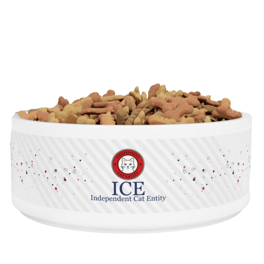 ICE – Independent Cat Entity Ceramic Cat Bowl | Political Parody