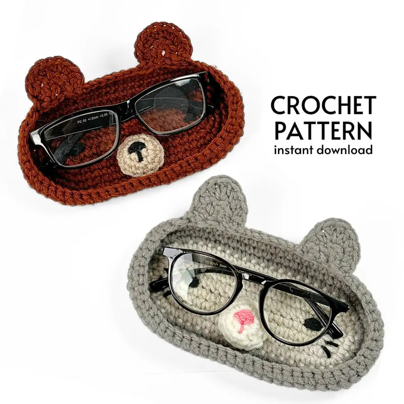 Easy Eyeglasses Holder Cute Bear & Cat Glasses Holder Crochet Pattern (Instant Download)