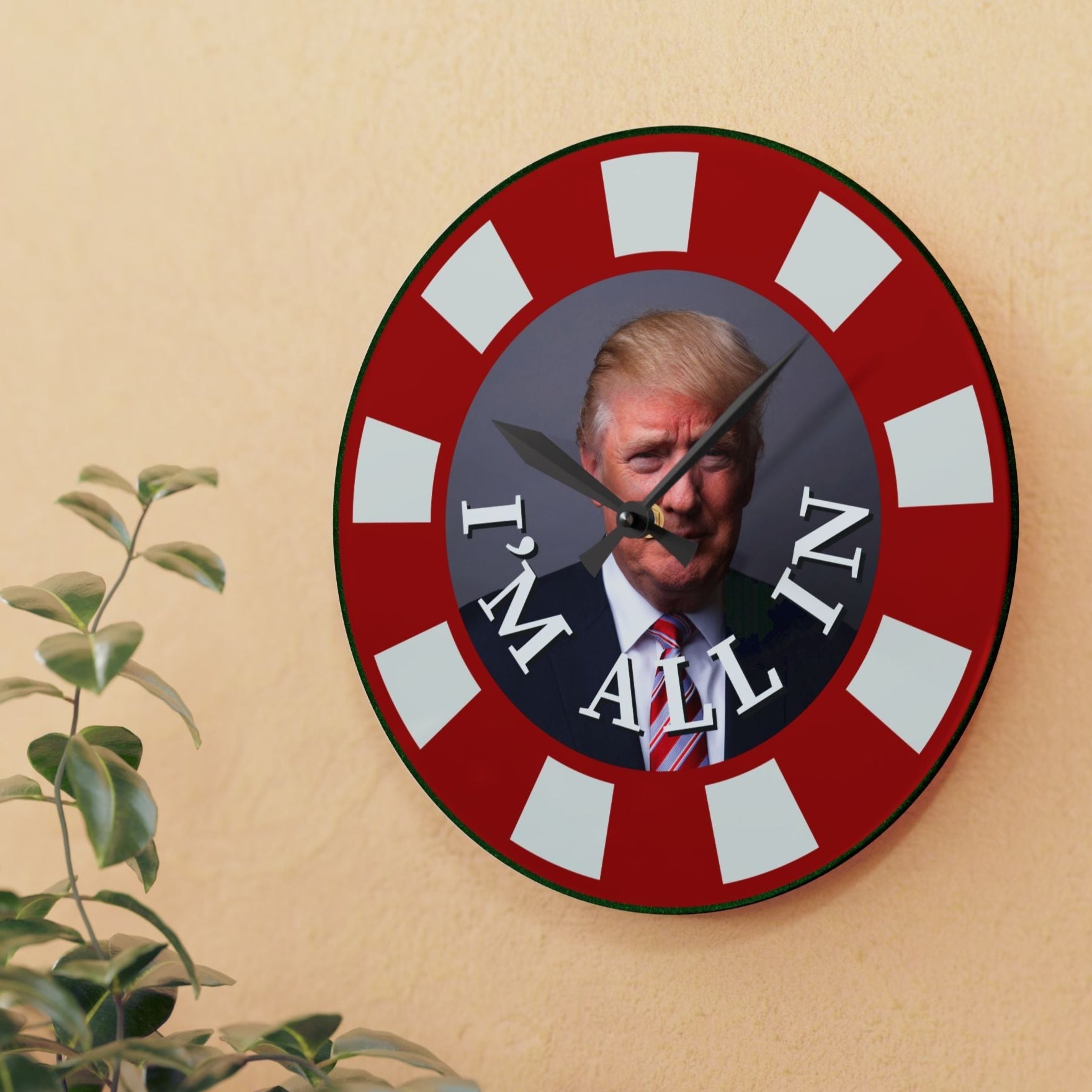 I'm All In with Trump Acrylic Wall Clock – Bold Design for Unique Home Decor - Decor, Home, Wall Clocks - EpiAl's Shop