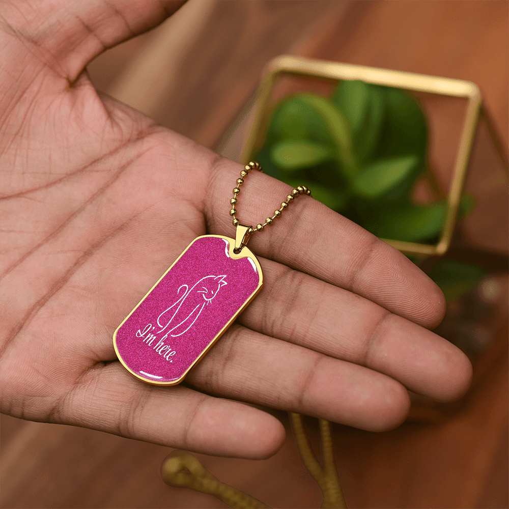 “I'm Here” Cat Line Art Dog Tag Necklace – Silver or Gold Finish - Jewelry, Necklaces - EpiAl's Shop
