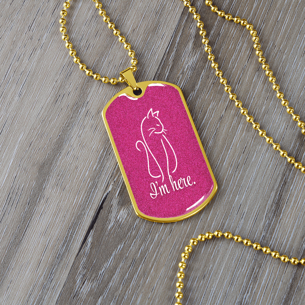 “I'm Here” Cat Line Art Dog Tag Necklace – Silver or Gold Finish - Jewelry, Necklaces - EpiAl's Shop