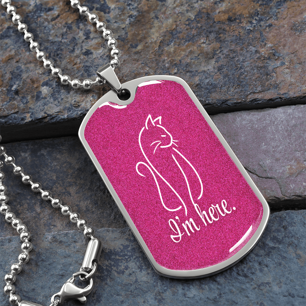 “I'm Here” Cat Line Art Dog Tag Necklace – Silver or Gold Finish - Jewelry, Necklaces - EpiAl's Shop
