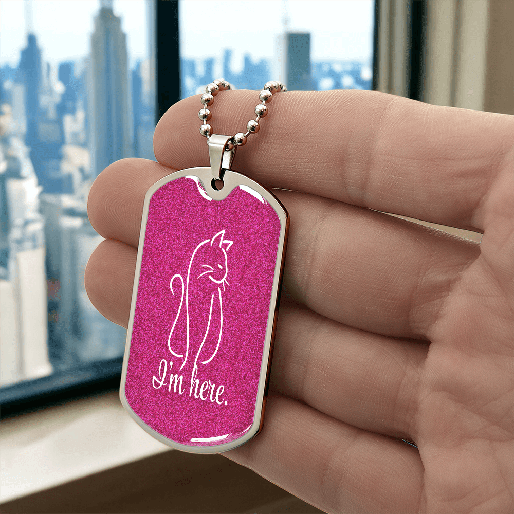 “I'm Here” Cat Line Art Dog Tag Necklace – Silver or Gold Finish - Jewelry, Necklaces - EpiAl's Shop