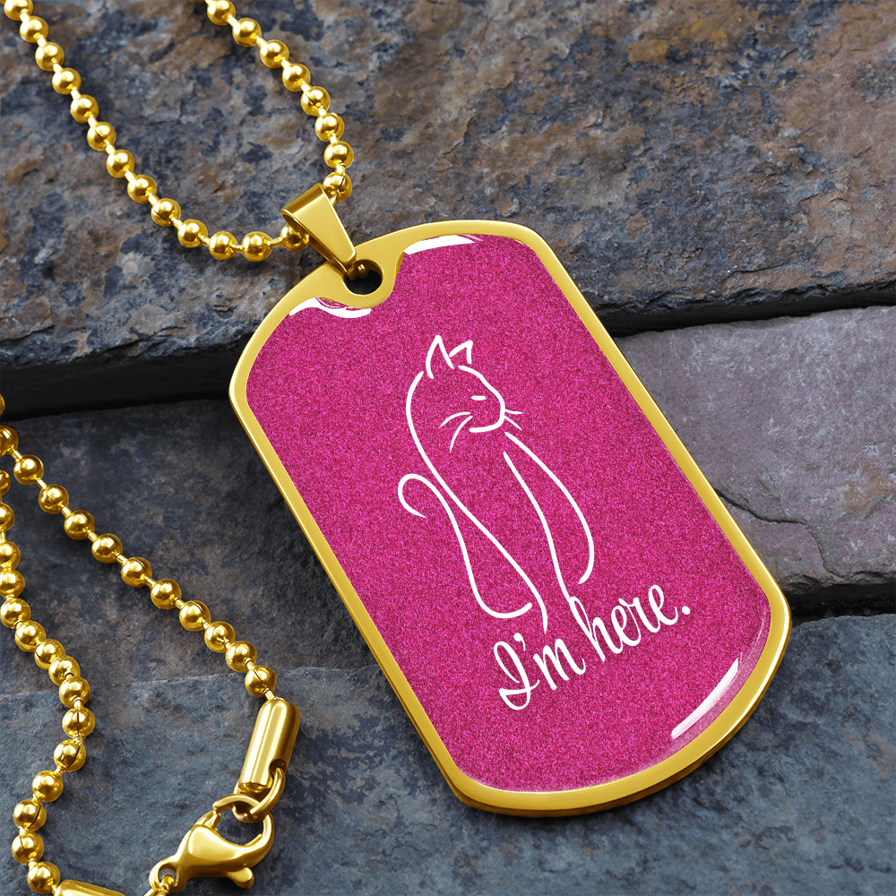 “I'm Here” Cat Line Art Dog Tag Necklace – Silver or Gold Finish - Jewelry, Necklaces - EpiAl's Shop