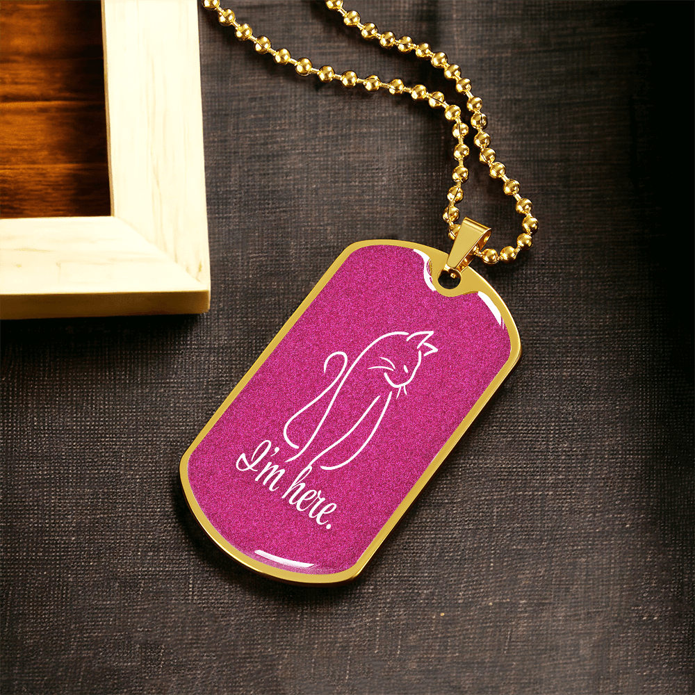 “I'm Here” Cat Line Art Dog Tag Necklace – Silver or Gold Finish - Jewelry, Necklaces - EpiAl's Shop