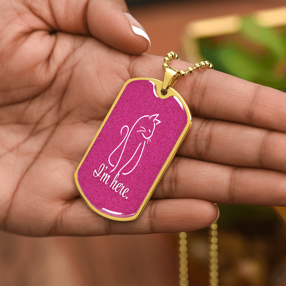 “I'm Here” Cat Line Art Dog Tag Necklace – Silver or Gold Finish - Jewelry, Necklaces - EpiAl's Shop