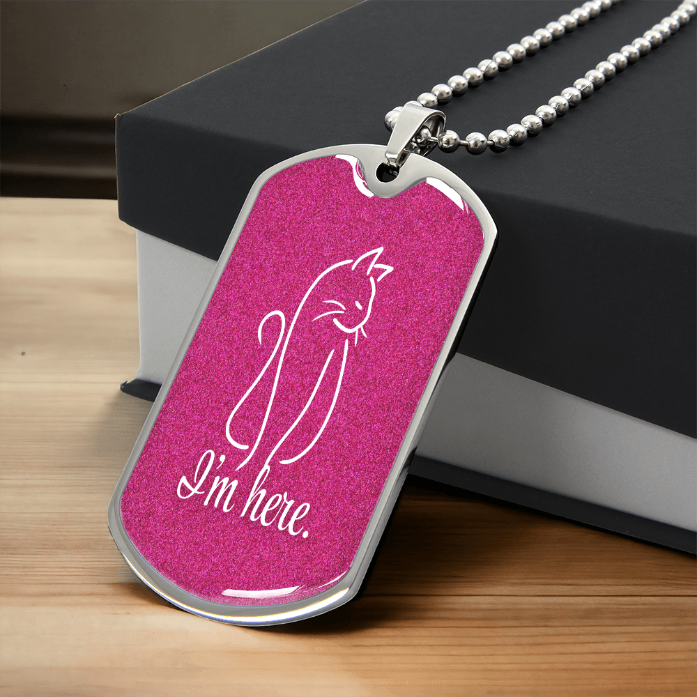 “I'm Here” Cat Line Art Dog Tag Necklace – Silver or Gold Finish - Jewelry, Necklaces - EpiAl's Shop