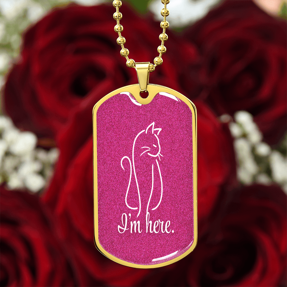 “I'm Here” Cat Line Art Dog Tag Necklace – Silver or Gold Finish - Jewelry, Necklaces - EpiAl's Shop