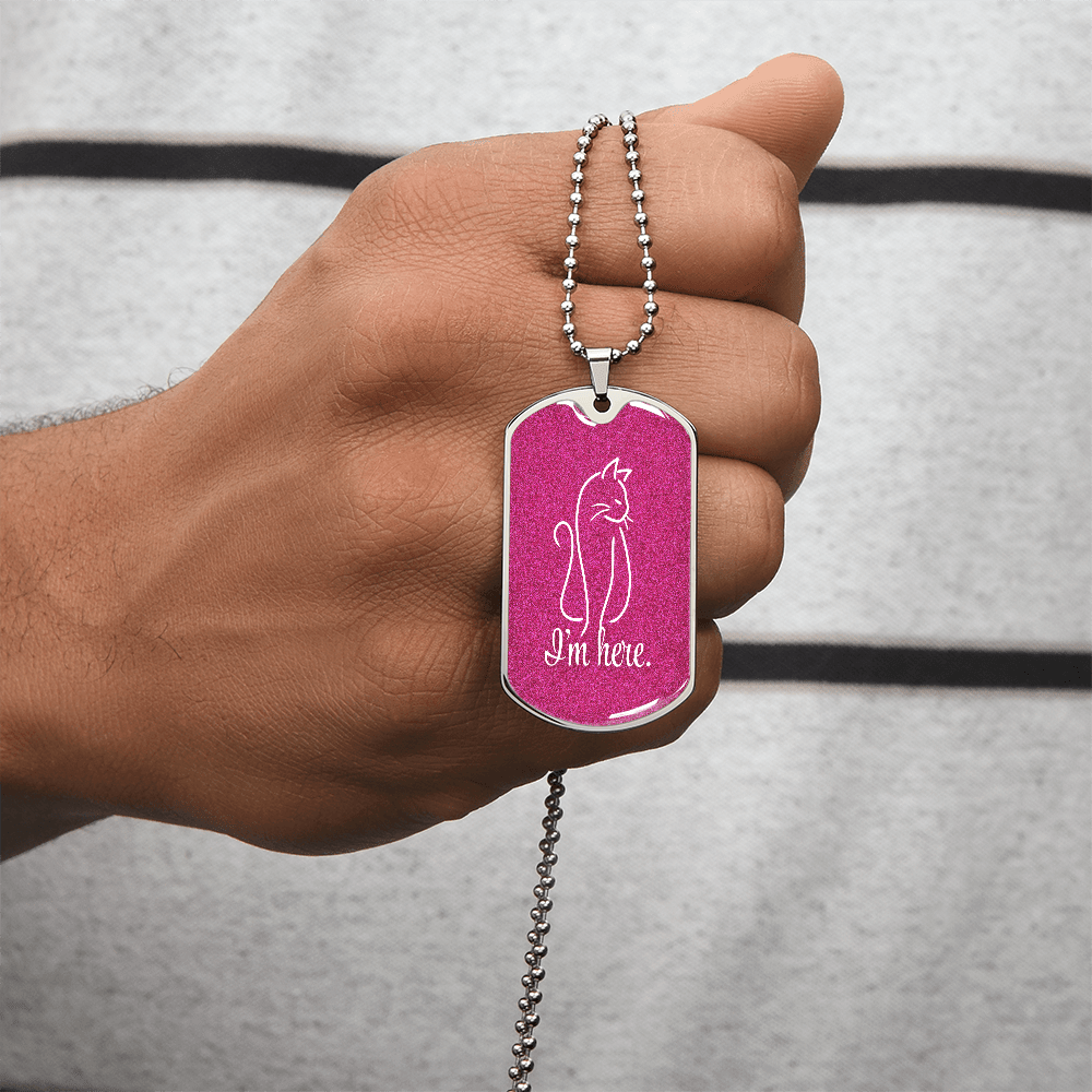 “I'm Here” Cat Line Art Dog Tag Necklace – Silver or Gold Finish - Jewelry, Necklaces - EpiAl's Shop