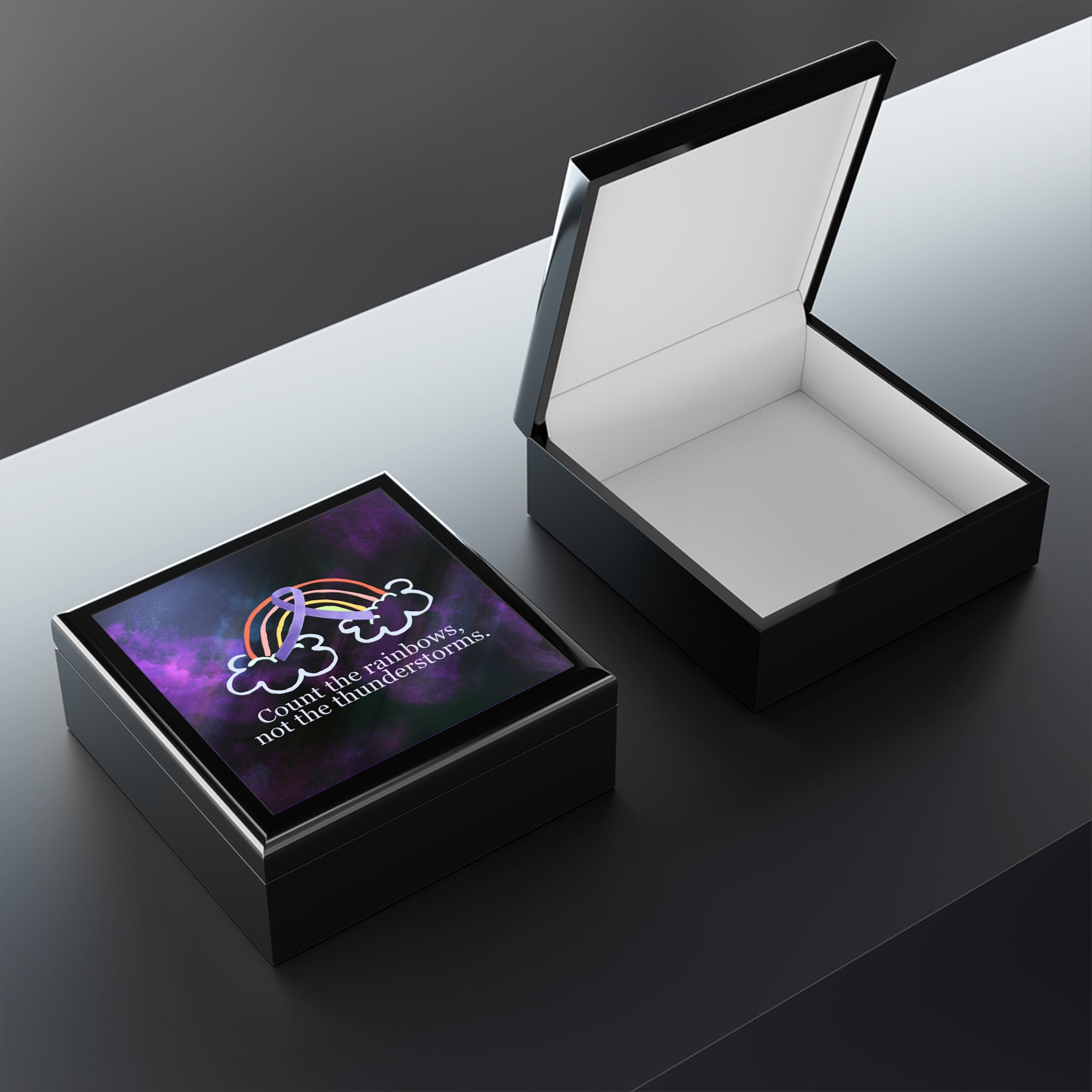 Inspirational Jewelry Box - 'Count the Rainbows, Not the Thunderstorms' - Decor, Bedroom, Jewelry Boxes - EpiAl's Shop