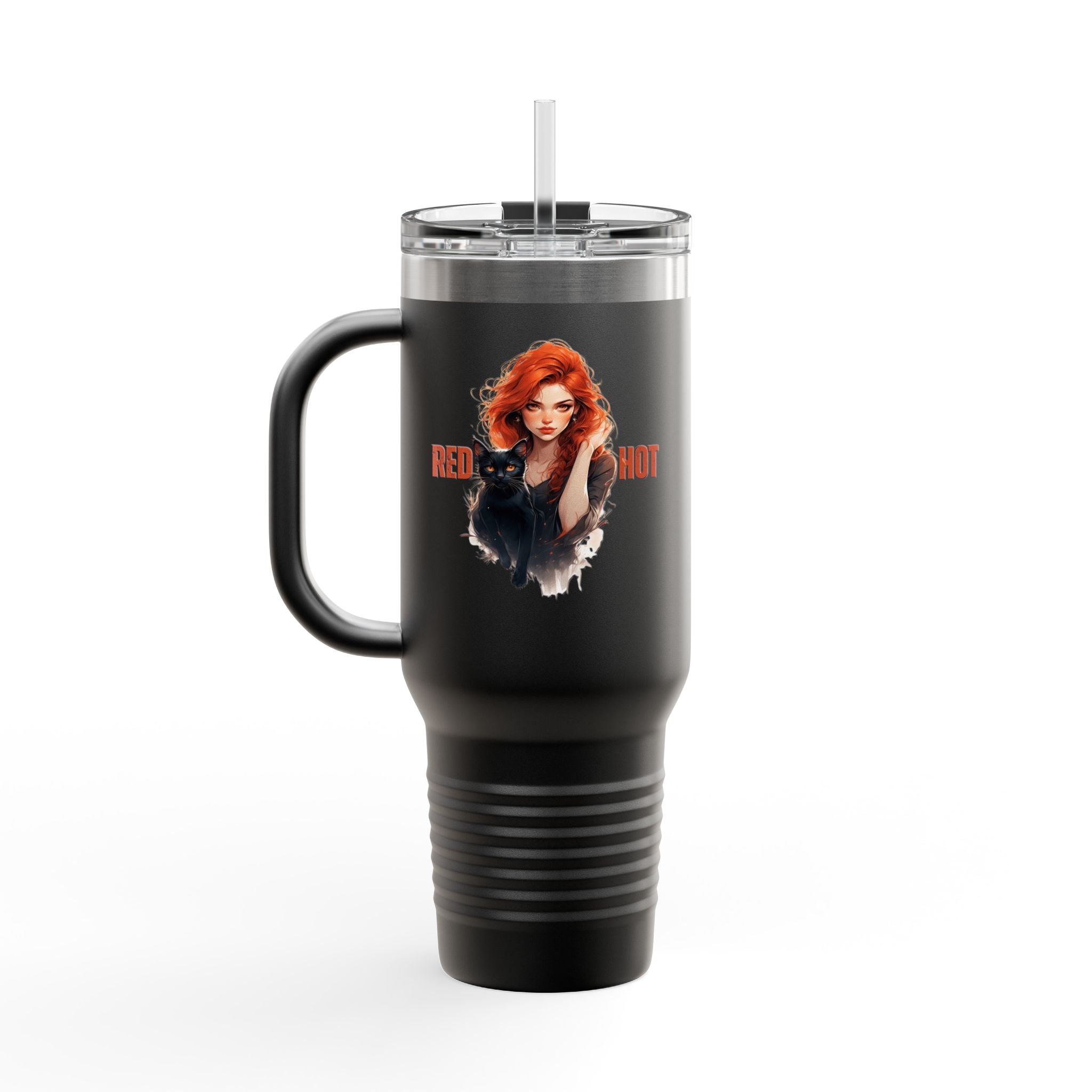Insulated Travel Mug, Red Hot Vibes, 40oz Coffee Travel Tumbler for Cat Lovers - Drinkware, Travel Mugs - EpiAl's Shop