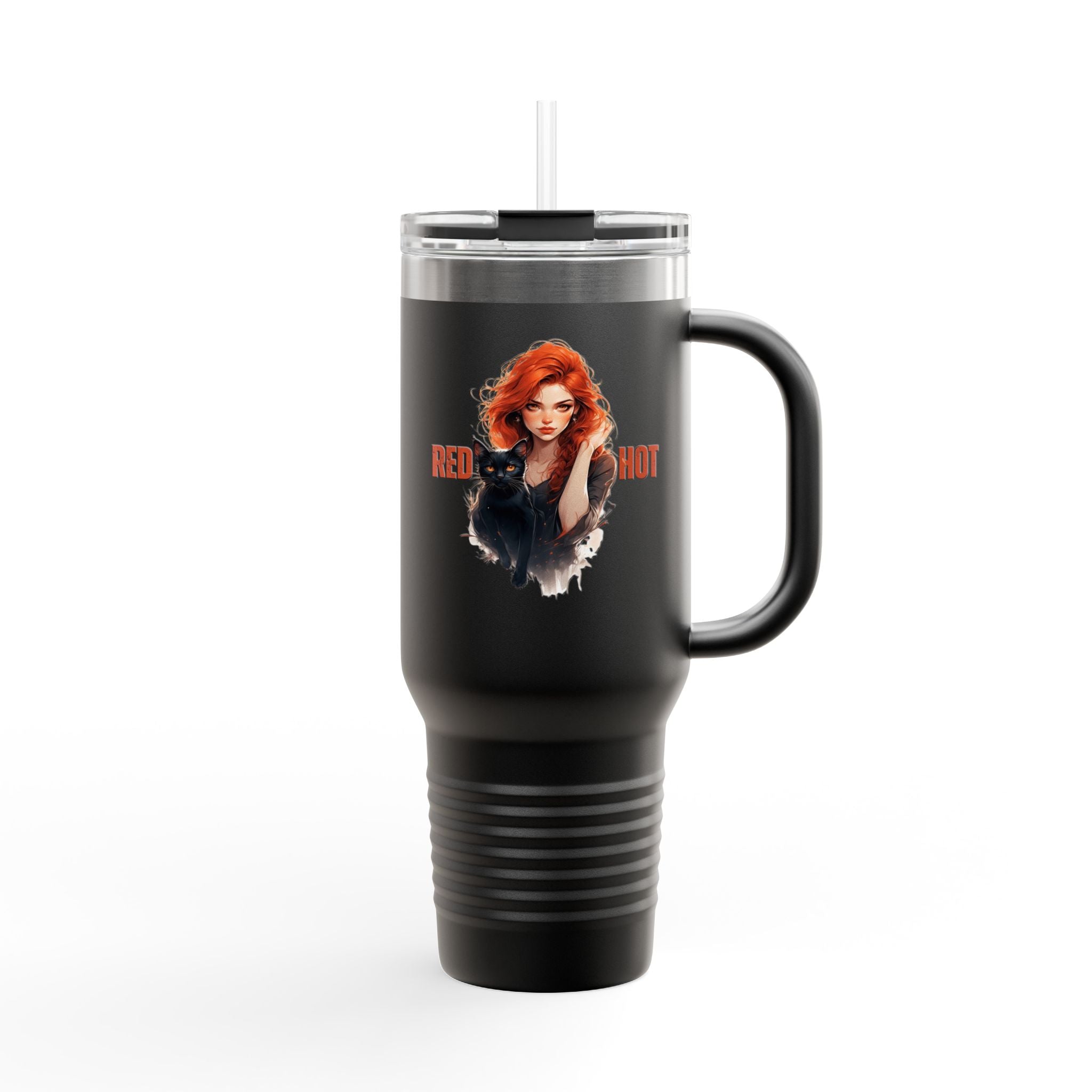 Insulated Travel Mug, Red Hot Vibes, 40oz Coffee Travel Tumbler for Cat Lovers - Drinkware, Travel Mugs - EpiAl's Shop
