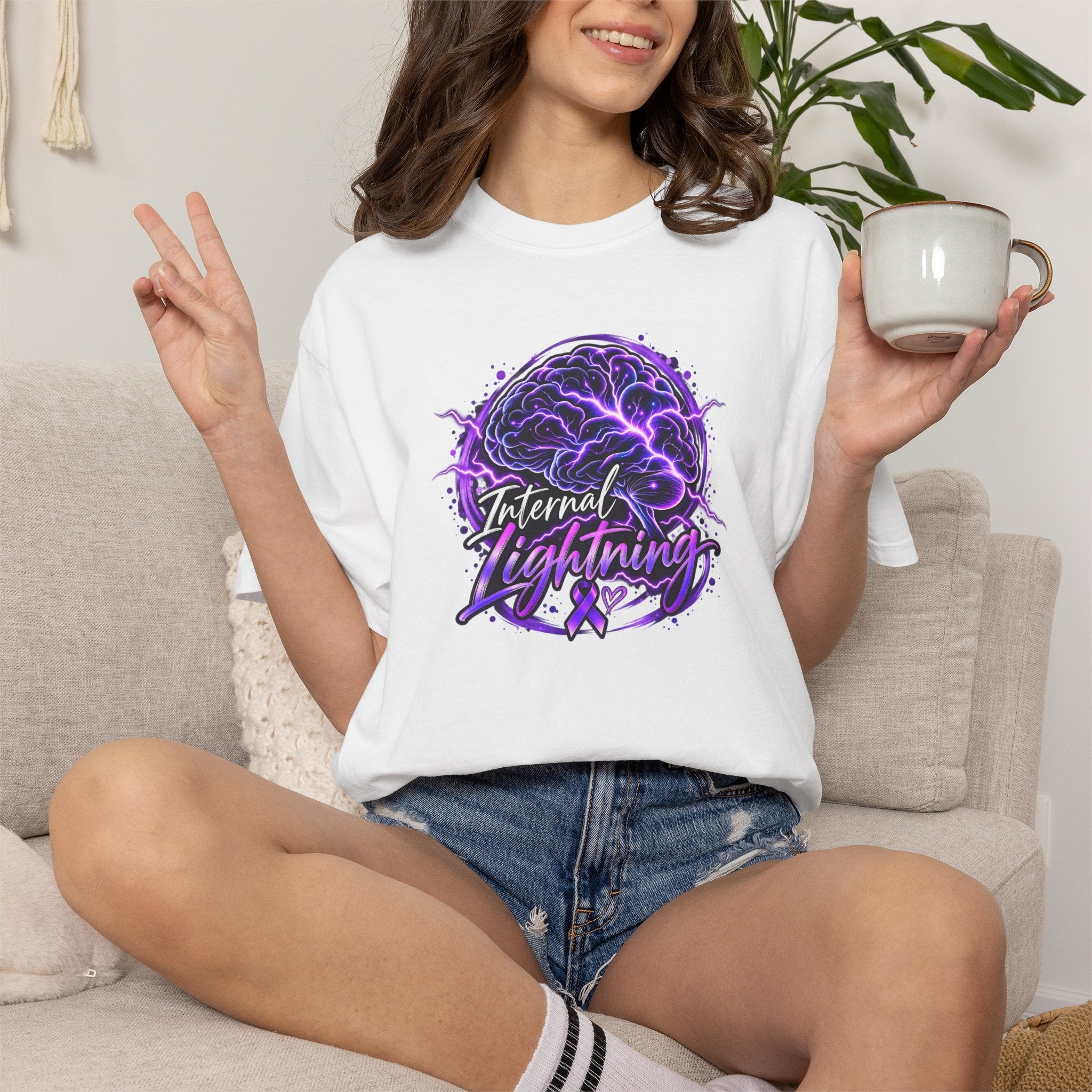 Internal Lightning Epilepsy Awareness Garment-Dyed T-Shirt - Clothing, Unisex, T-Shirts - EpiAl's Shop
