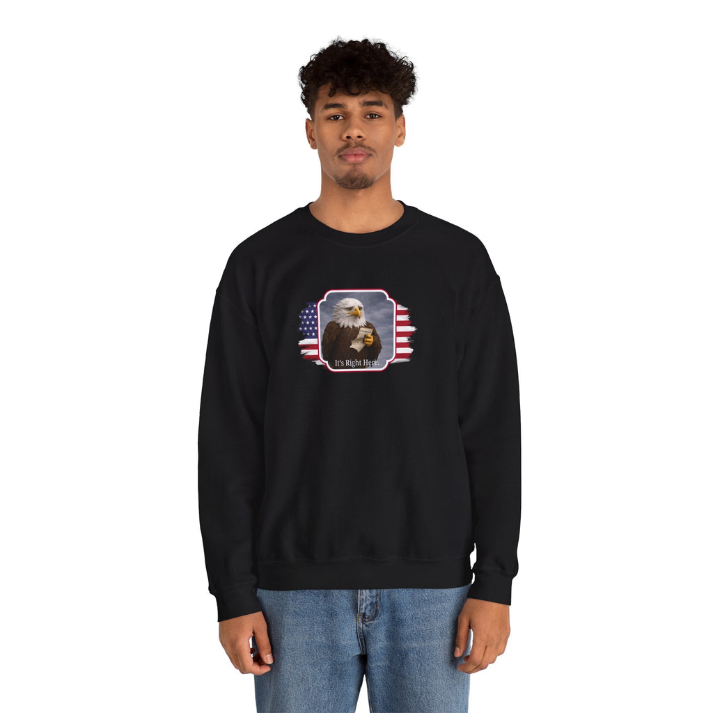 “It’s Right Here” Political Parody Crewneck Sweatshirt - Clothing, Unisex, Sweatshirts - EpiAl's Shop