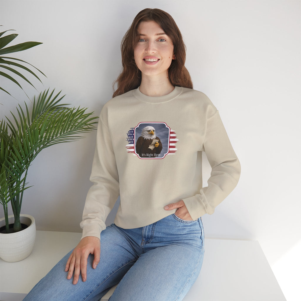 “It’s Right Here” Political Parody Crewneck Sweatshirt - Clothing, Unisex, Sweatshirts - EpiAl's Shop