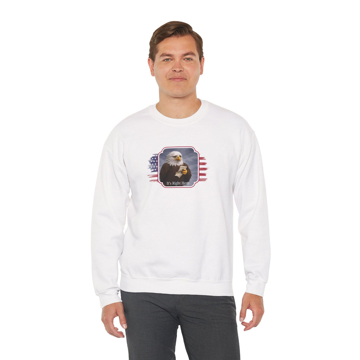 “It’s Right Here” Political Parody Crewneck Sweatshirt - Clothing, Unisex, Sweatshirts - EpiAl's Shop