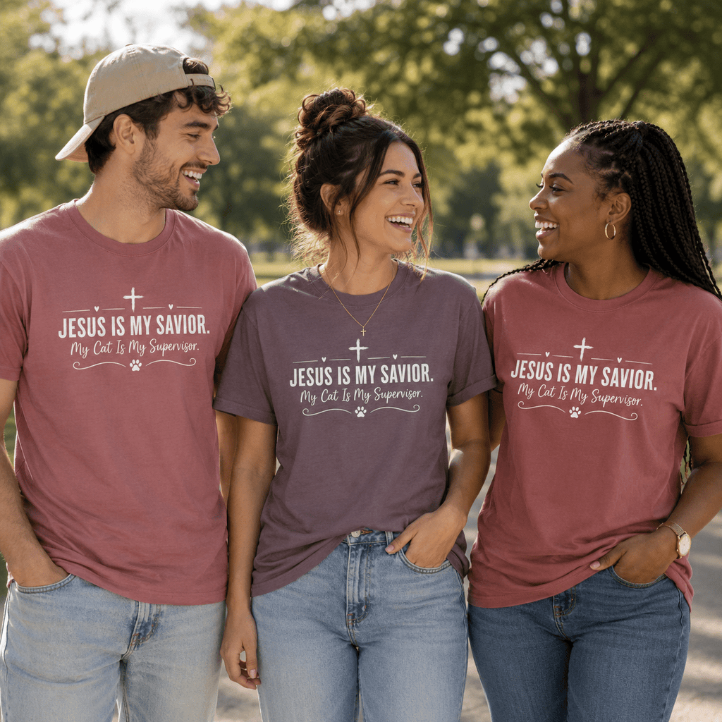 Jesus Is My Savior. My Cat Is My Supervisor. Vintage- Style T-Shirt - Clothing, Women, T-Shirts - EpiAl's Shop