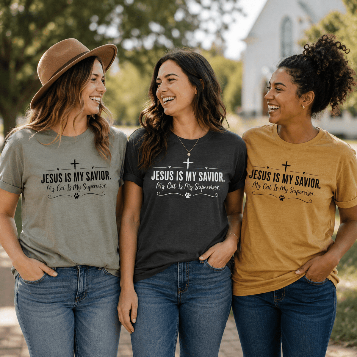 Jesus Is My Savior. My Cat Is My Supervisor. Vintage- Style T-Shirt - Clothing, Women, T-Shirts - EpiAl's Shop
