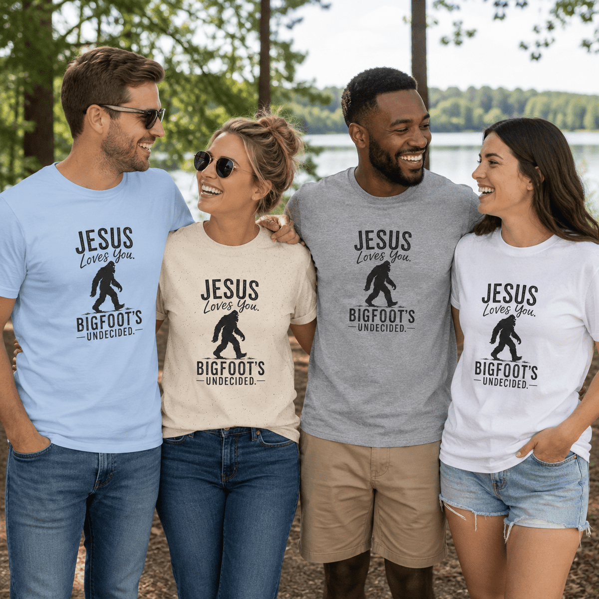 Jesus Loves You, Bigfoot’s Undecided T-Shirt | Funny Christian Sasquatch Tee - Clothing, Unisex, T-Shirts - EpiAl's Shop