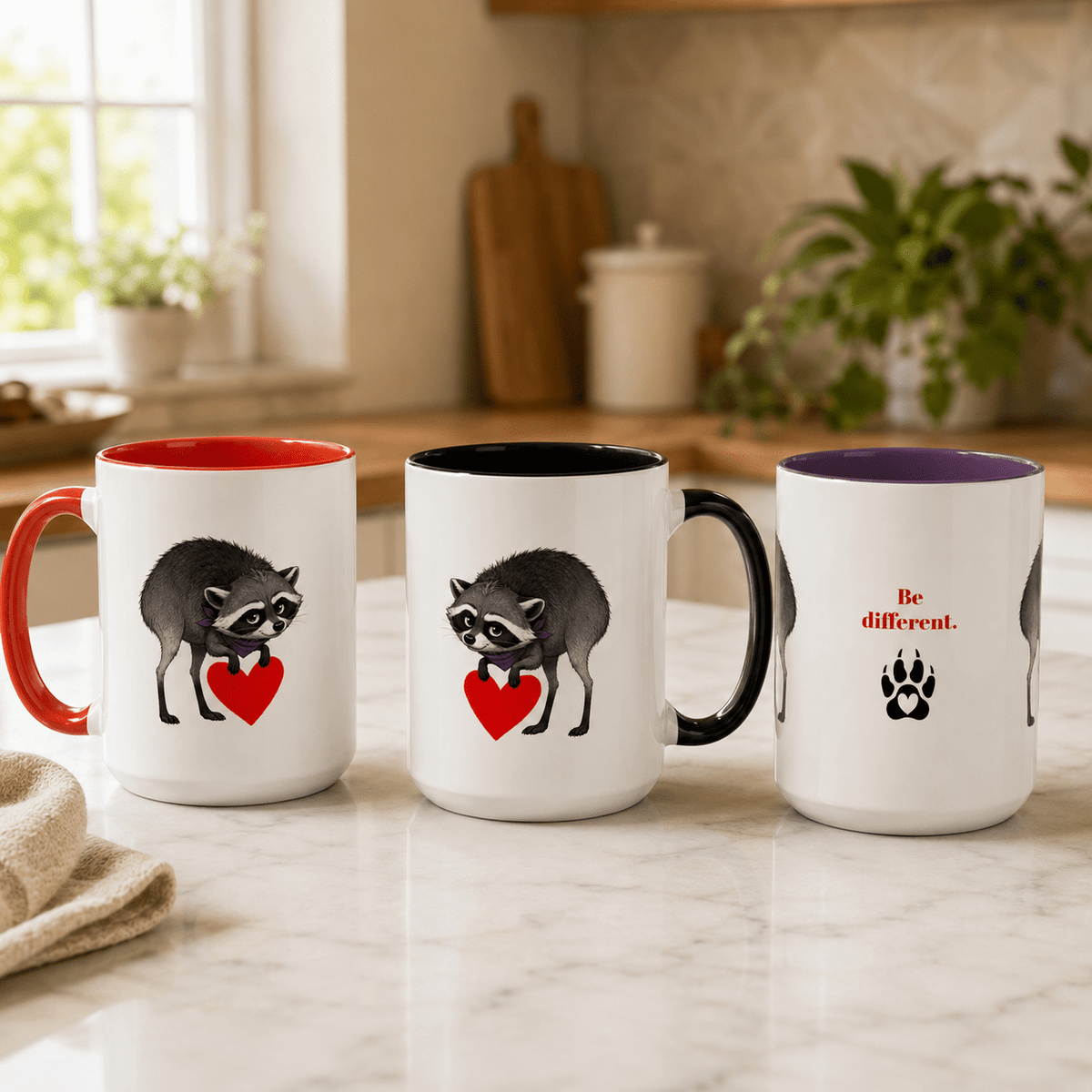 Jimothy “Be Different” Raccoon Mug - Drinkware, Coffee Mugs - EpiAl's Shop