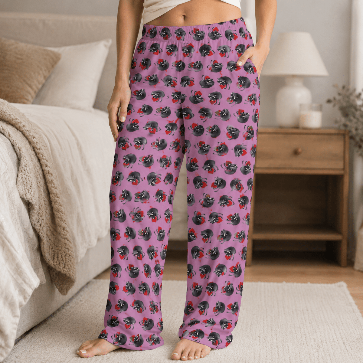 Jimothy Raccoon Pajama Pants: Pink Women’s Lounge Bottoms - Clothing, Women, Pajamas, Pants - EpiAl's Shop