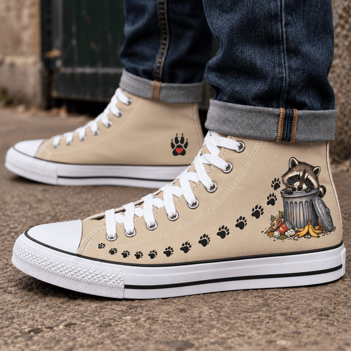 Jimothy Raccoon Paw Print Men's High-Top Canvas Sneakers - Shoes, Sneakers - EpiAl's Shop