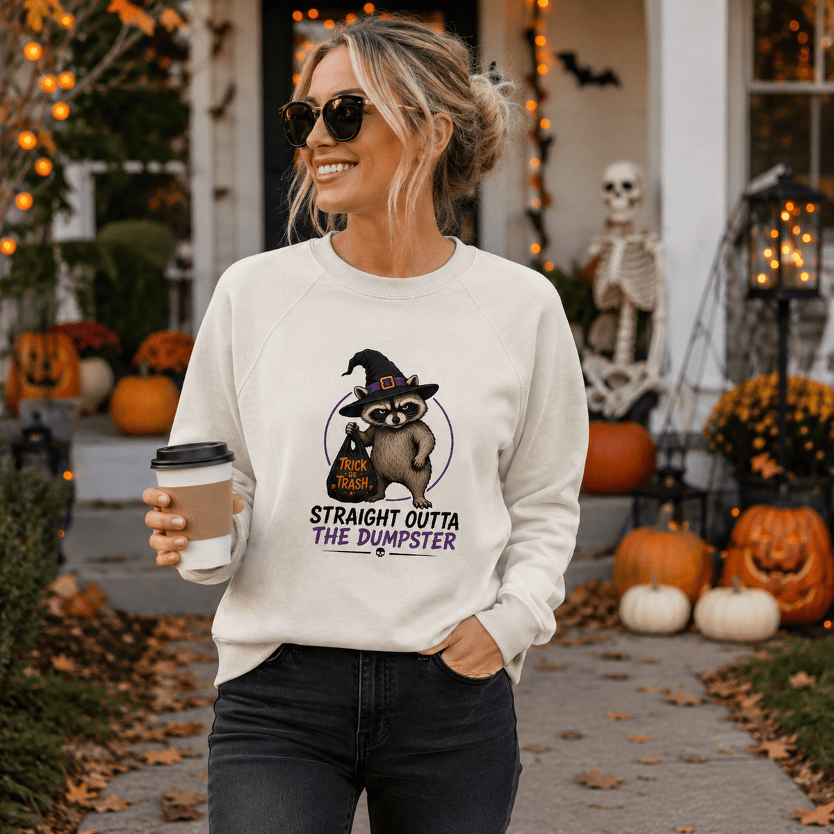 Jimothy “Straight Outta the Dumpster” Halloween Lightweight Crewneck Sweatshirt - Clothing, Unisex, Sweatshirts - EpiAl's Shop