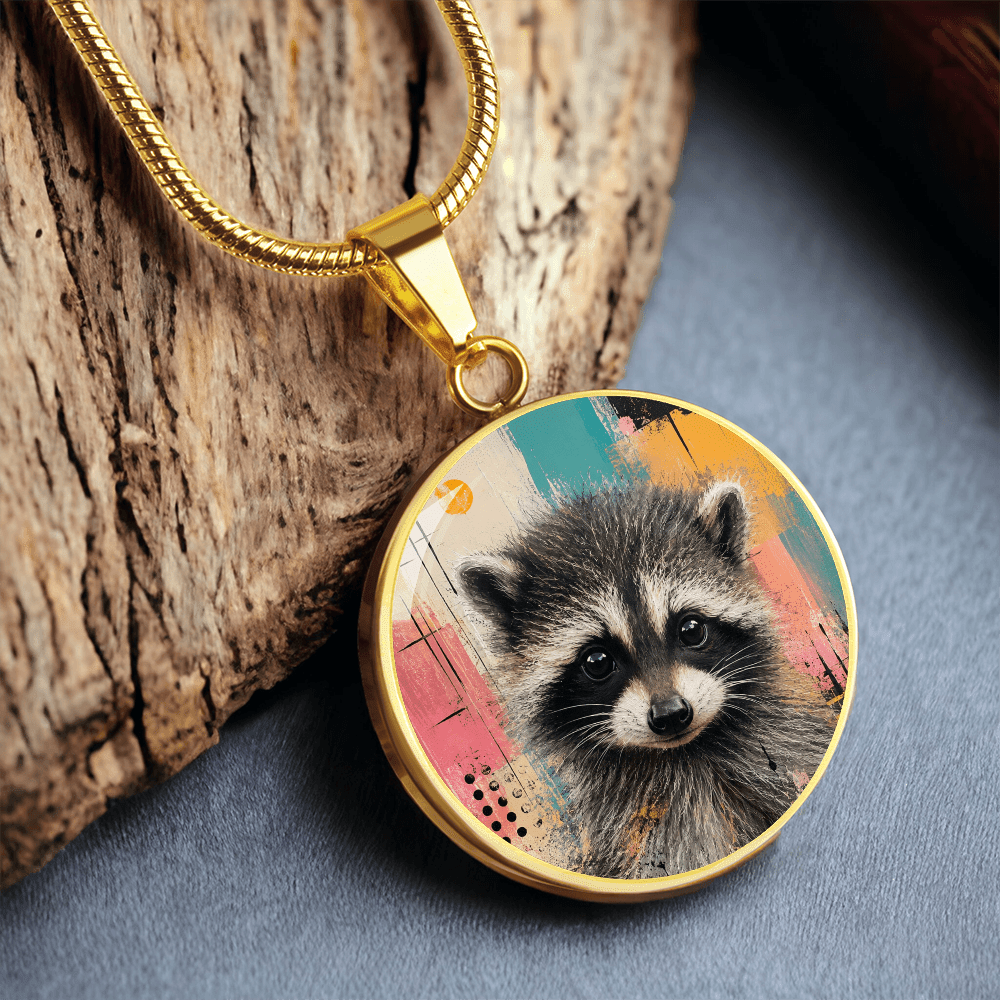 Jimothy Watercolor Raccoon Necklace: Whimsical Circle Pendant - Jewelry, Necklaces - EpiAl's Shop