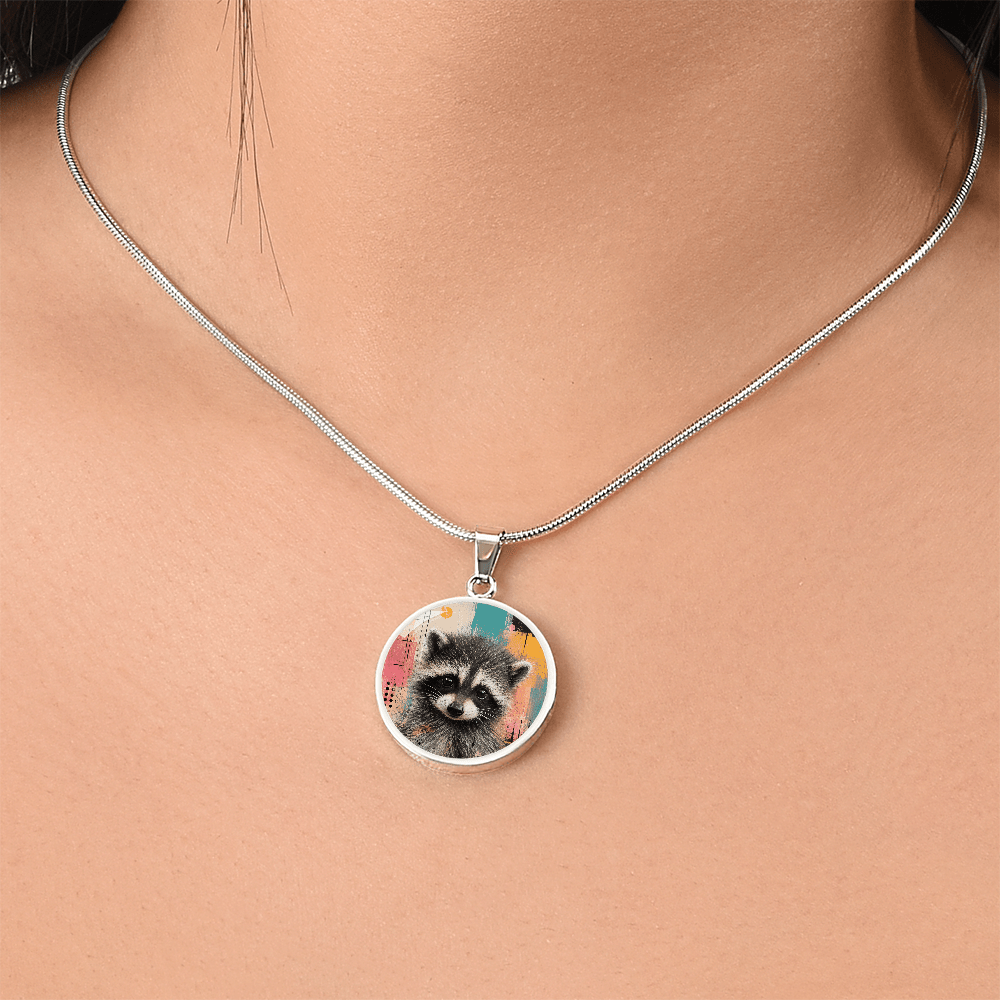 Jimothy Watercolor Raccoon Necklace: Whimsical Circle Pendant - Jewelry, Necklaces - EpiAl's Shop