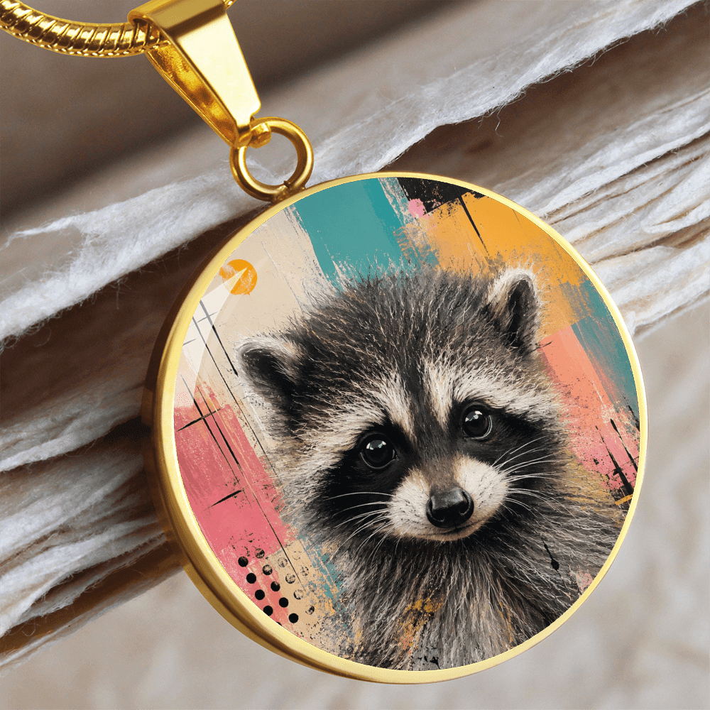 Jimothy Watercolor Raccoon Necklace: Whimsical Circle Pendant - Jewelry, Necklaces - EpiAl's Shop
