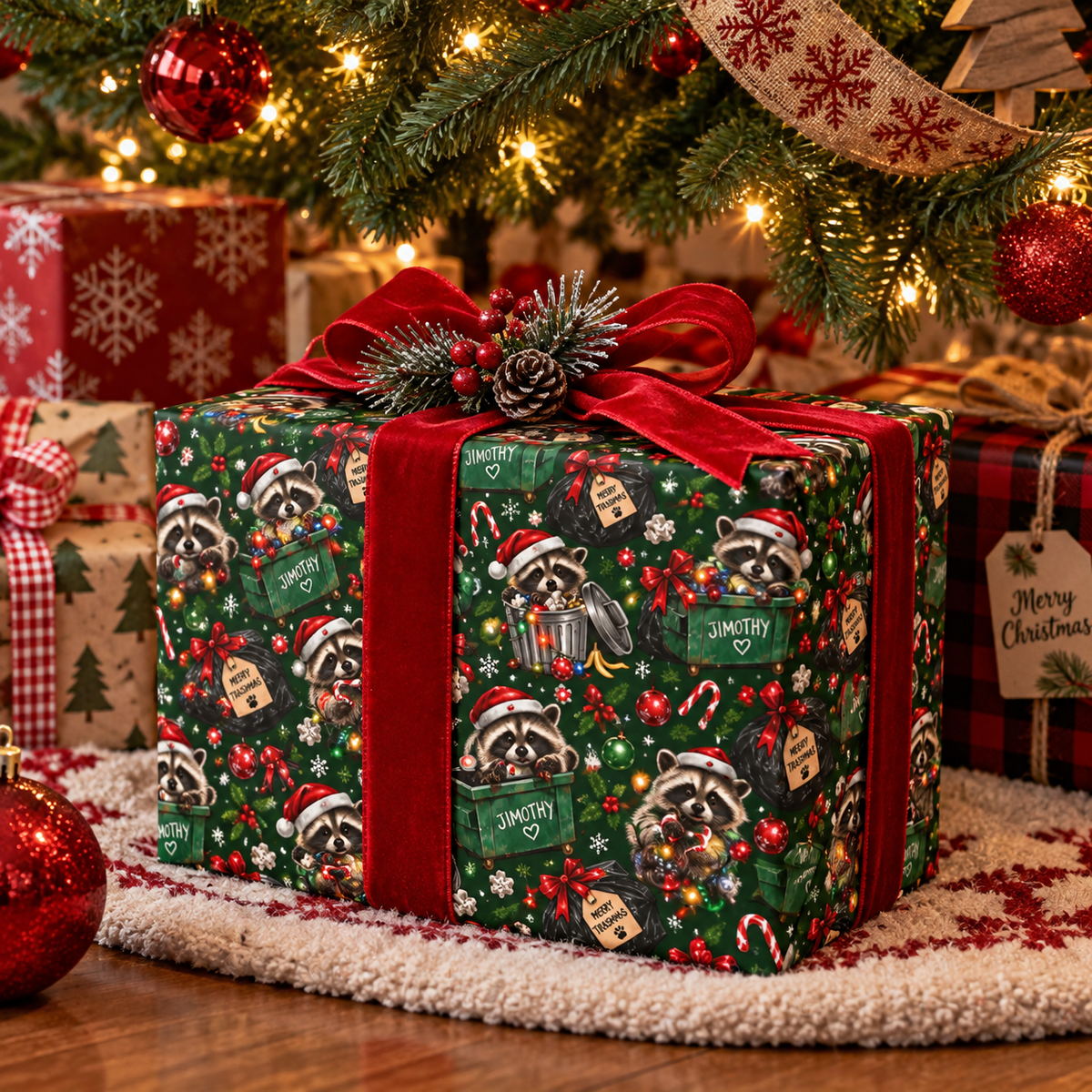 Jimothy’s Merry Trashmas Raccoon Christmas Wrapping Paper - Gift Wrap, Paper - EpiAl's Shop