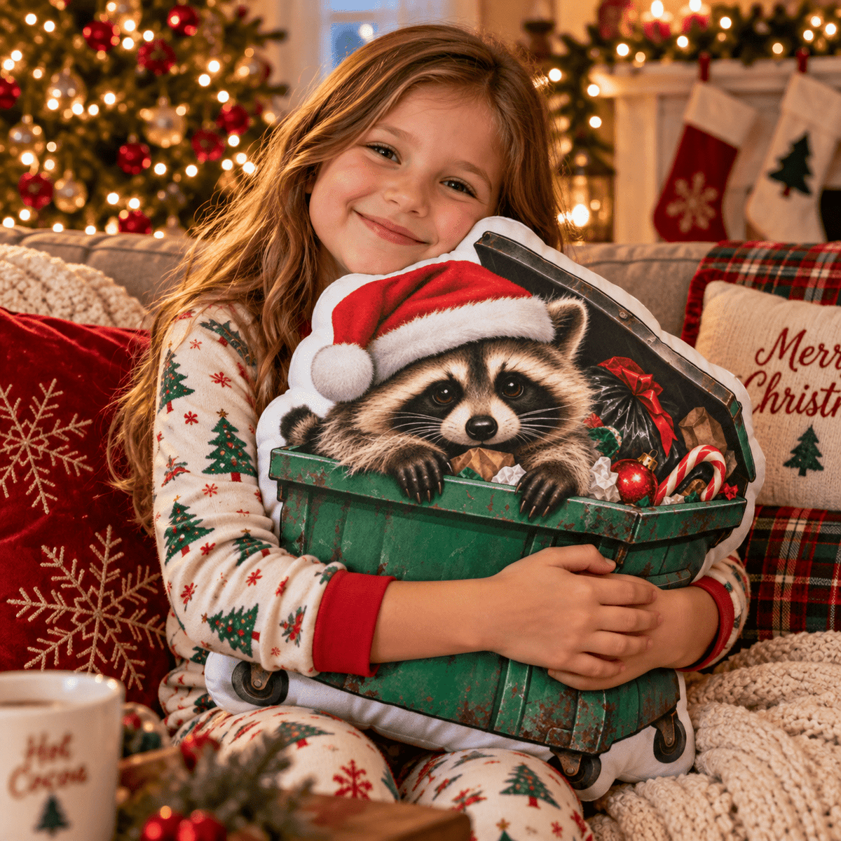 Jimothy’s Merry Trashmas Raccoon Shaped Pillow - Decor, Pillows, Shaped - EpiAl's Shop