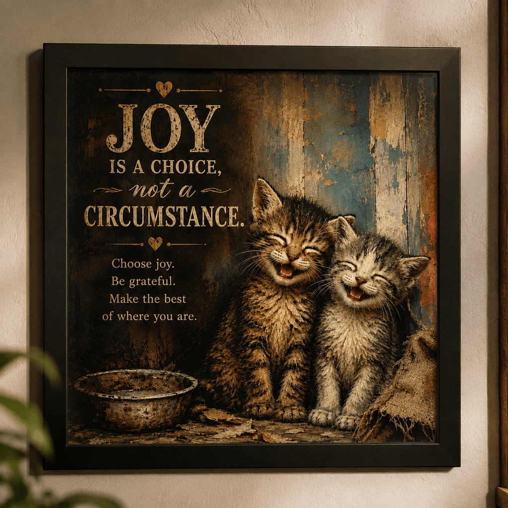 Joy Is a Choice Framed Kitten Wall Art | Rustic Inspirational Cat Print - Decor, Artwork, Prints - EpiAl's Shop