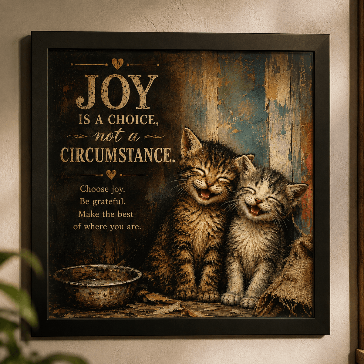 Joy Is a Choice Framed Kitten Wall Art | Rustic Inspirational Cat Print - Decor, Artwork, Prints - EpiAl's Shop