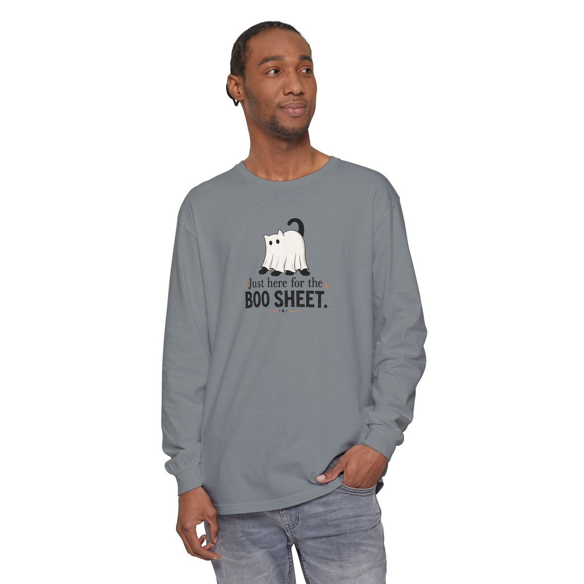 Just Here for the Boo Sheet Halloween Cat Long Sleeve Shirt - Clothing, Unisex, T-Shirts, Long-Sleeved - EpiAl's Shop