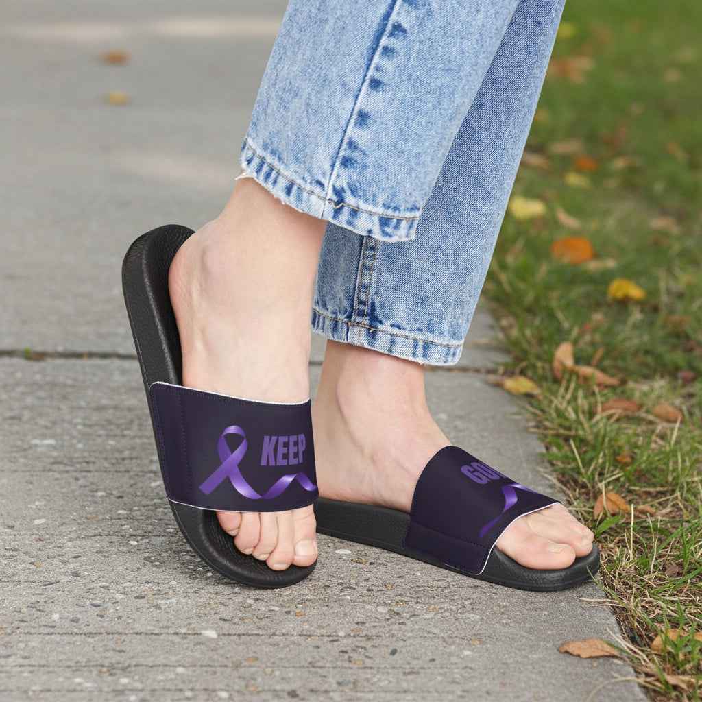 Keep Going Epilepsy Awareness Slides – Neurostrong Comfort Sandals - Shoes, Sandals - EpiAl's Shop