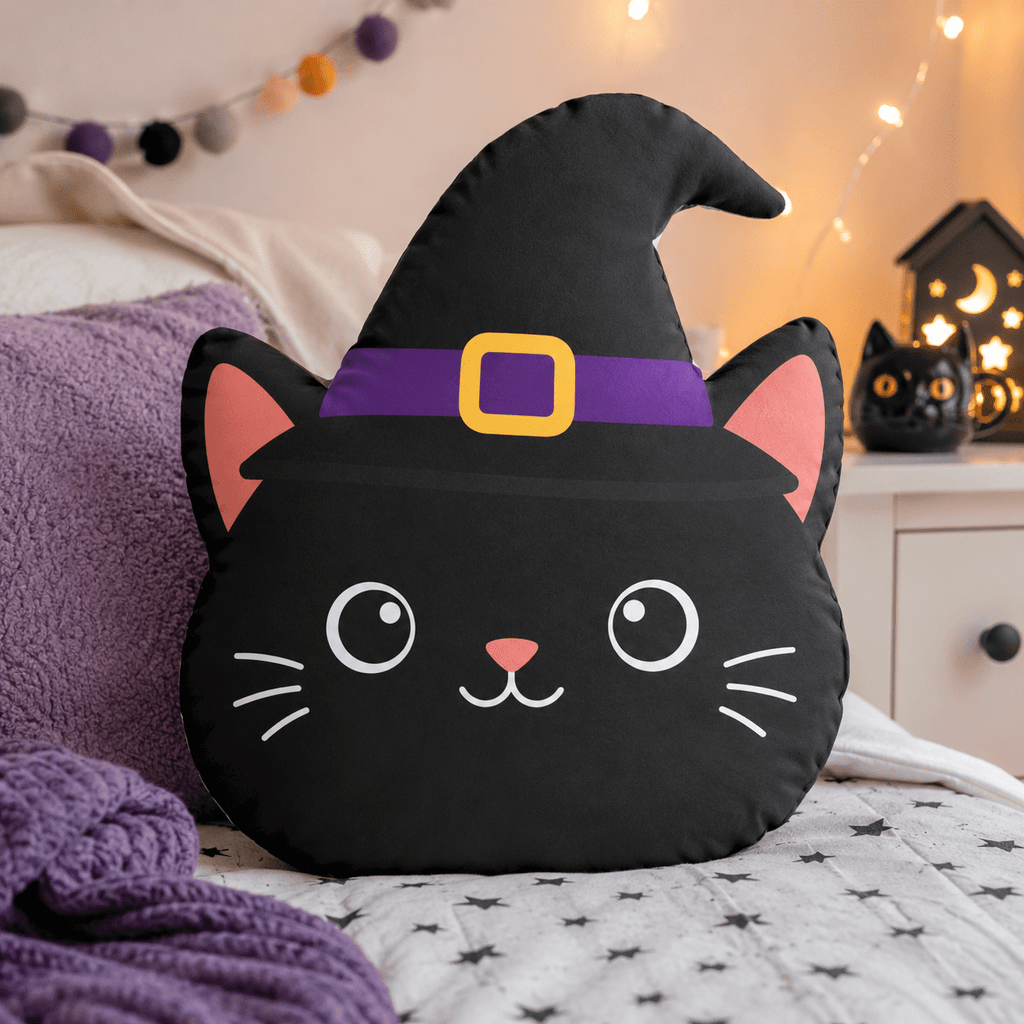 Kids Black Cat Witch Halloween Shaped Pillow | Double-Sided Plush Accent Pillow - Decor, Pillows, Shaped - EpiAl's Shop
