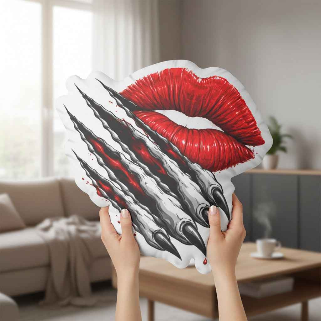 Kiss & Claw Shaped Pillow – Red Lips Slash Accent Pillow (Dark Romance Edition) - Decor, Pillows, Shaped - EpiAl's Shop